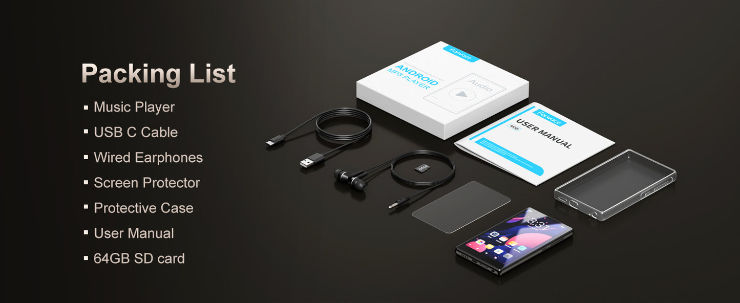 96GB (64GB+32GB) Android 13 OS MP3 & MP4 Players with Bluetooth and WiFi, 5" Touchscreen and Speaker, 4GB RAM & 32GB ROM