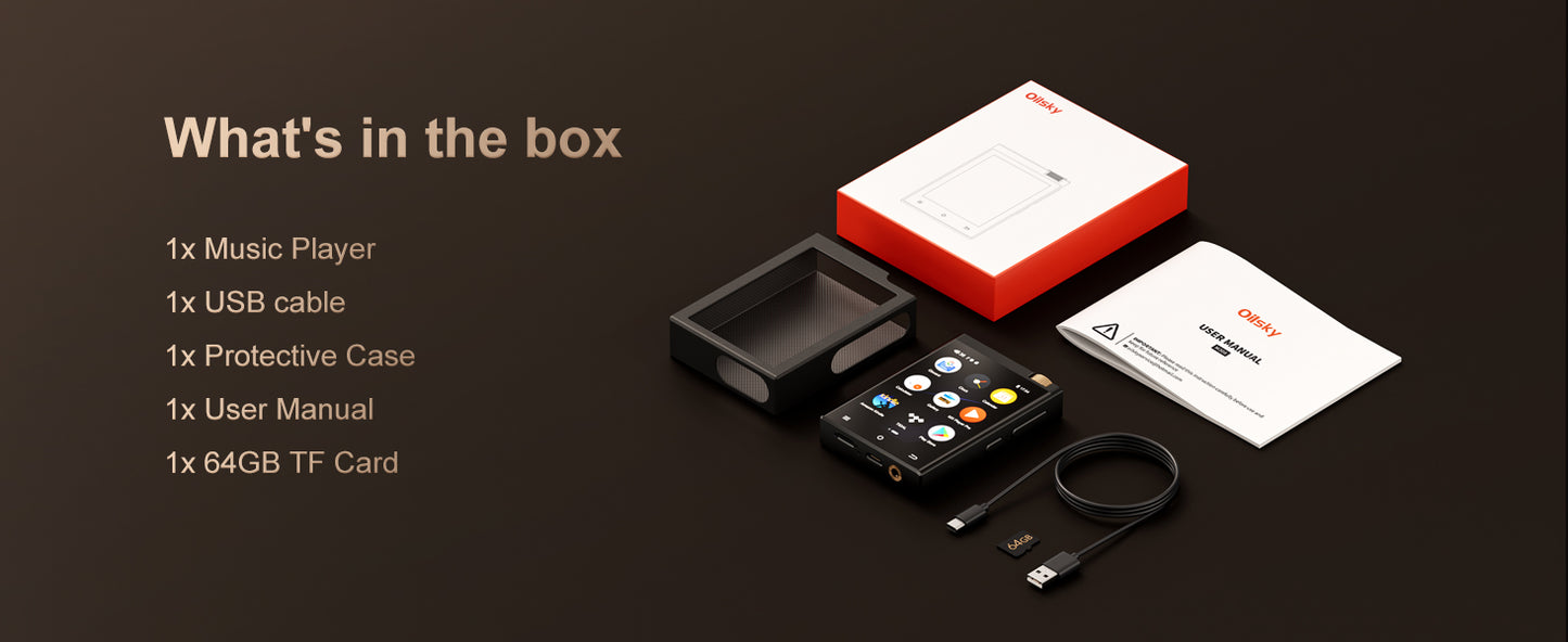 Hi-Fi MP3 Player with Bluetooth and WiFi, Oilsky Lossless DSD High-Resolution Digital Audio with 64GB Memory Card up to 1TB