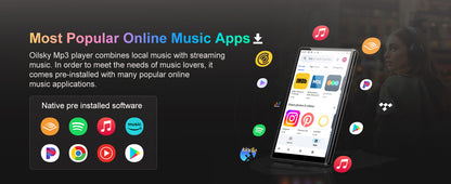 1080P Android 13.0 4.7-inch 96GB (64GB+32GB) MP3/MP4 player with Bluetooth and WiFi, up to 1TB