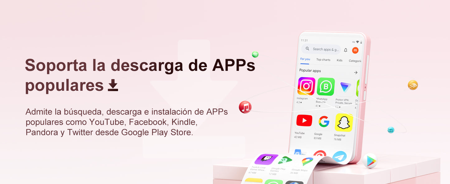 80GB (16GB+64GB) MP3 Player Android 9.0 with Bluetooth and WiFi, 4.0-inch with speakers, FM radio, eBooks, capacity up to 512GB