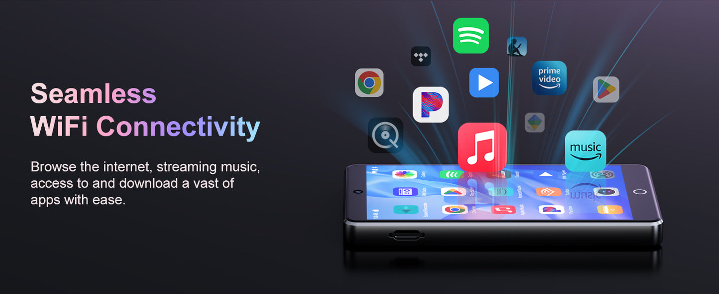 80GB (16+64GB) MP3 player with Bluetooth 5.0 and WiFi, Spotify, Android 13 OS, camera and speakers