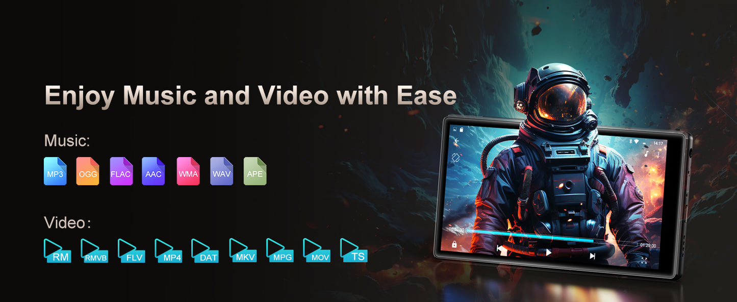 96GB (64GB+32GB) Android 13 OS MP3 & MP4 Players with Bluetooth and WiFi,  5" Touchscreen and Speaker, 4GB RAM & 32GB ROM