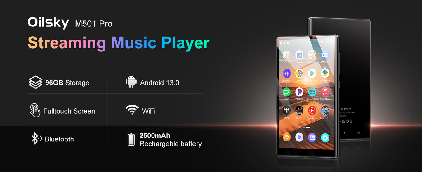 1080P Android 13.0 4.7-inch 96GB (64GB+32GB) MP3/MP4 player with Bluetooth and WiFi, up to 1TB