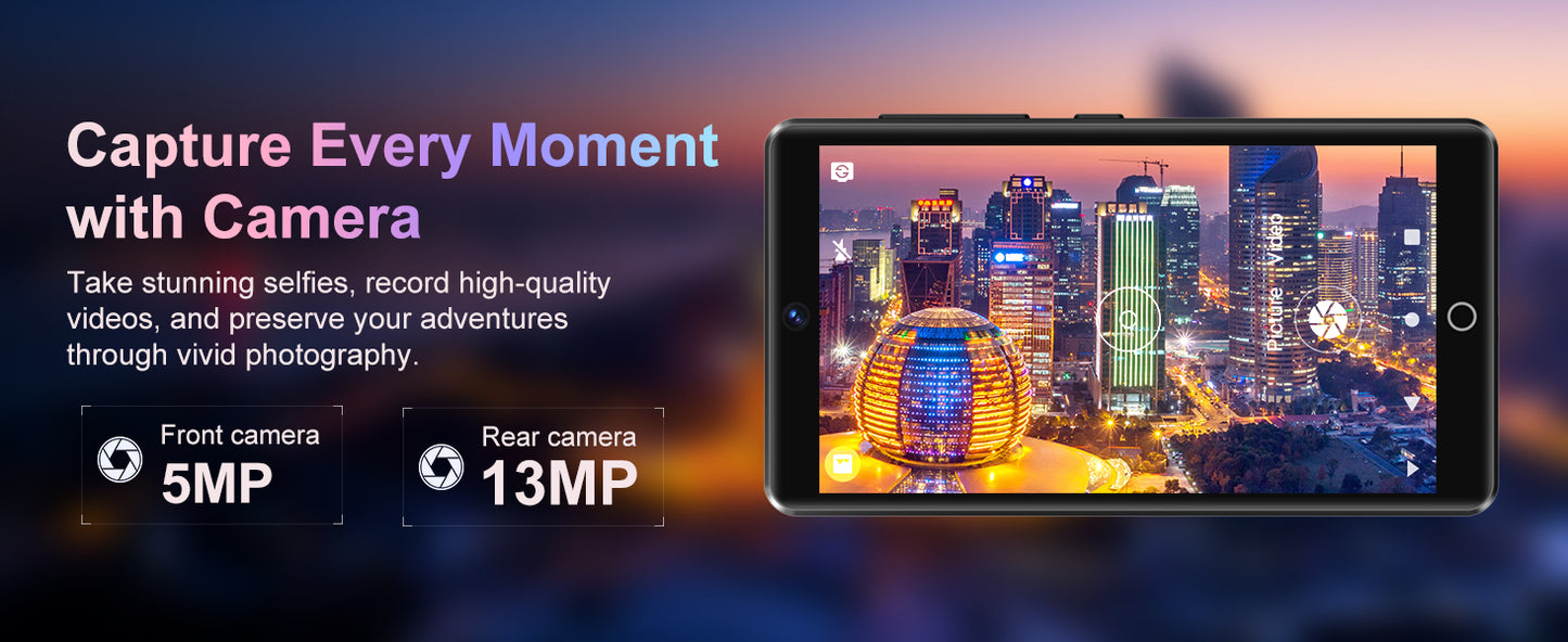 80GB (16+64GB) MP3 player with Bluetooth 5.0 and WiFi, Spotify, Android 13 OS, camera and speakers