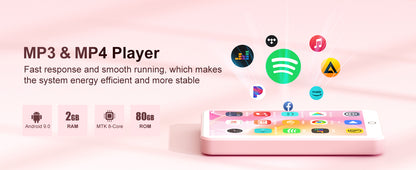 80GB (16GB+64GB) MP3 Player Android 9.0 with Bluetooth and WiFi, 4.0-inch with speakers, FM radio, eBooks, capacity up to 512GB