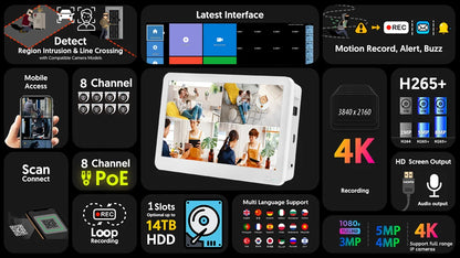 8CH 4K POE NVR With 12" LCD Monitor H.265 Onvif CCTV PoE Network Video Recorder Power Over Ethernet Xmeye 8MP NVR for IP Cameras