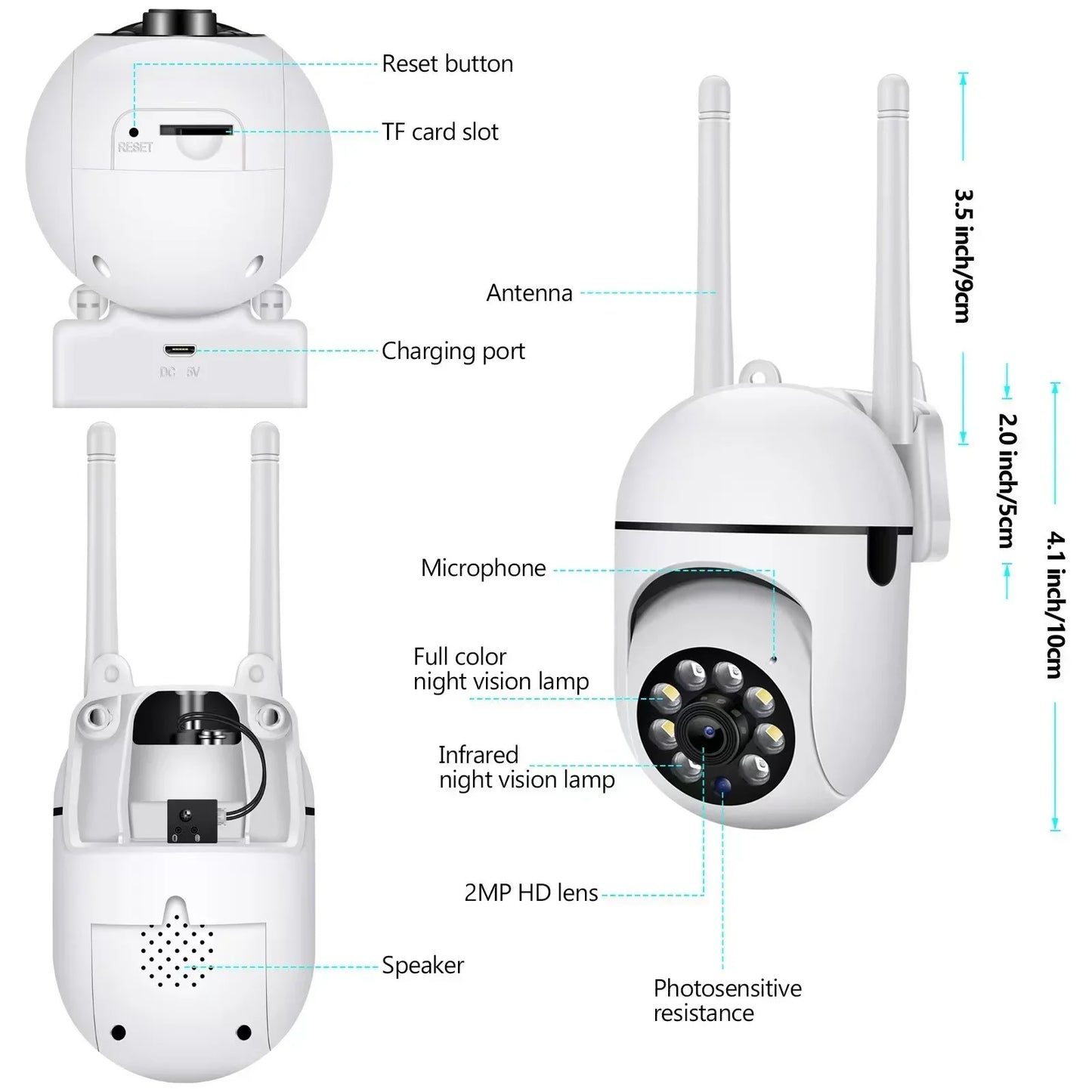 5G Wifi Video Surveillance Camera 5MP CCTV PTZ IP Camera Smart Human Tracking 4X Zoom Night Vision Full Color Outdoor Waterproof