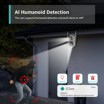 Wifi Surveillance Camera Outdoor PTZ 9MP Three lens 8X Digital Zoom AI Auto Tracking Humanoid Detection 4MP Security Camera