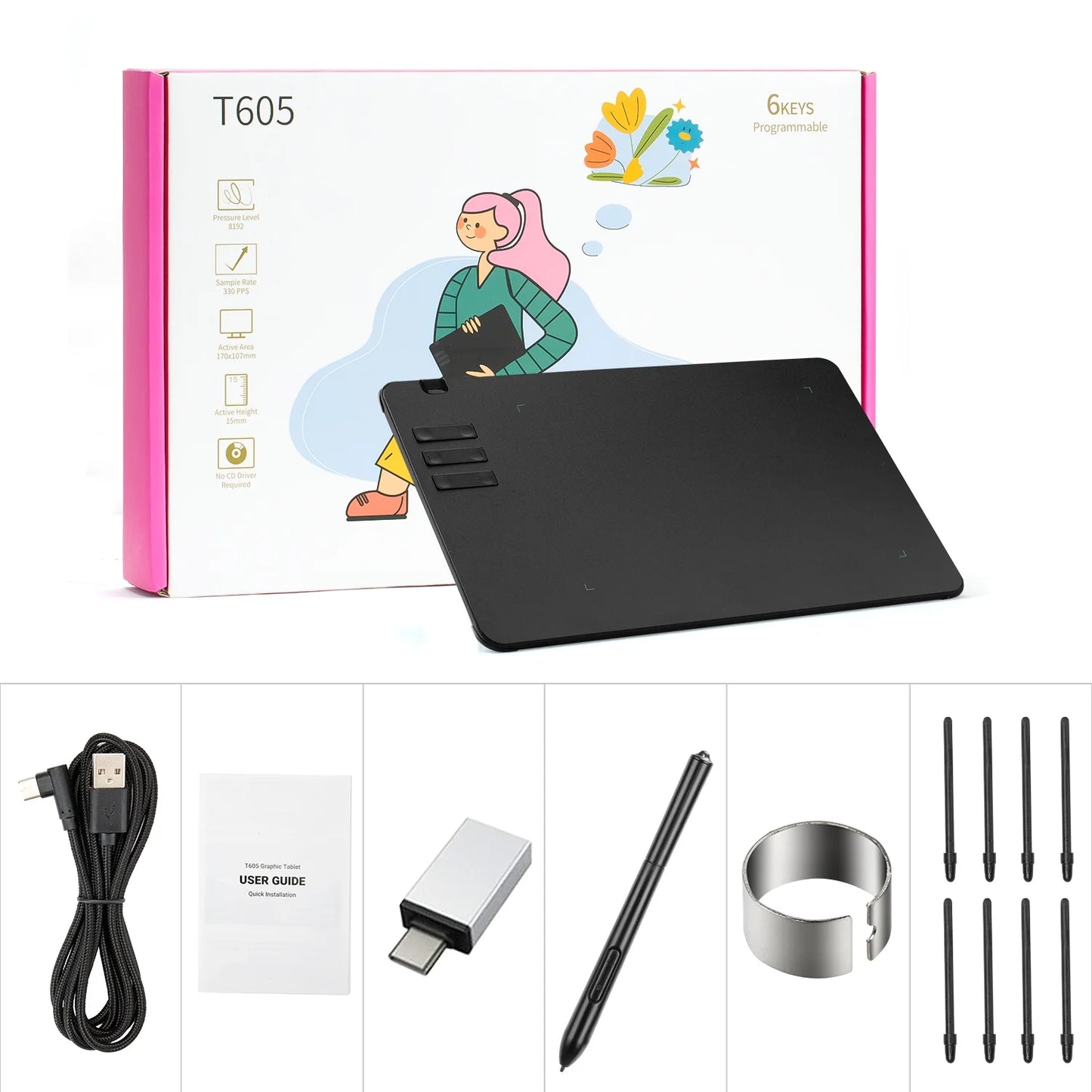 2025 Graphics Drawing Tablet Ultra-thin Art Creation Sketch Digital Tablet with Battery-free Stylus 8192 Levels Pressure