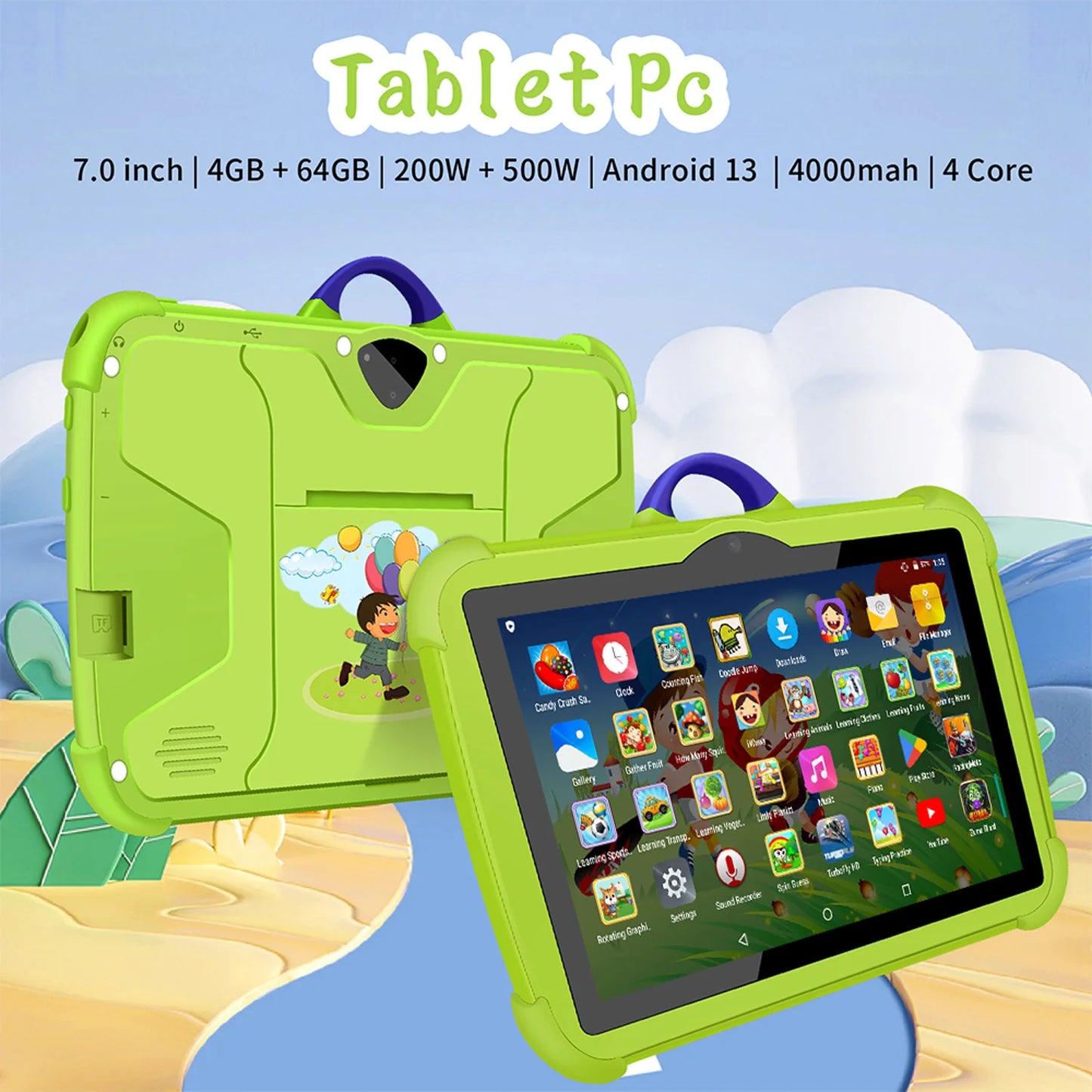 2025 New 5G WiFi 7 Inch Tablet For Children Learning Education Kids' tablets Quad Core 4GB RAM 64GB ROM Dual Cameras Android 13
