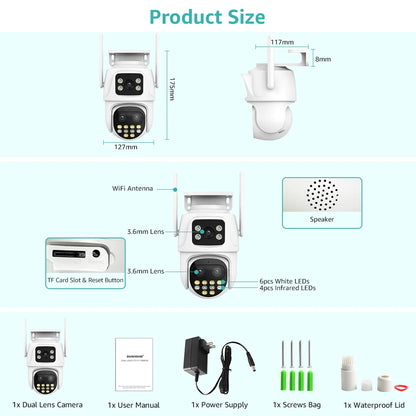 Wifi Surveillance Camera Outdoor PTZ 9MP Three lens 8X Digital Zoom AI Auto Tracking Humanoid Detection 4MP Security Camera
