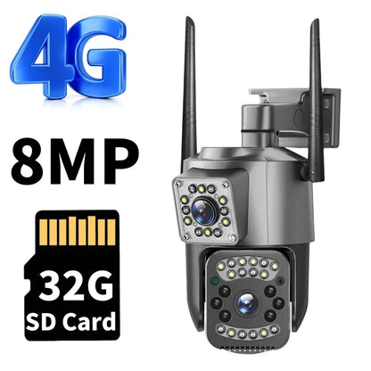 Surveillance Wifi Camera 8MP Smart Home 4G IP Cameras Dual Lens Panorama PTZ Motion Detection Security Outdoor Waterproof Camera