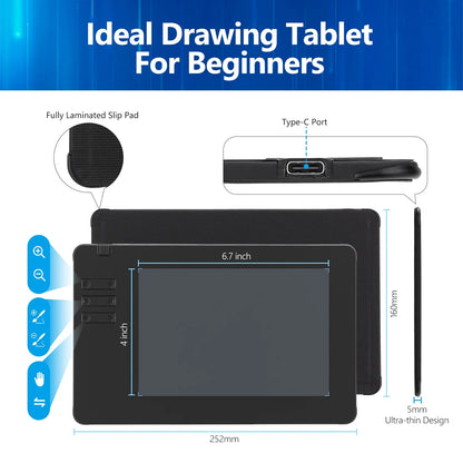 2025 Graphics Drawing Tablet Ultra-thin Art Creation Sketch Digital Tablet with Battery-free Stylus 8192 Levels Pressure