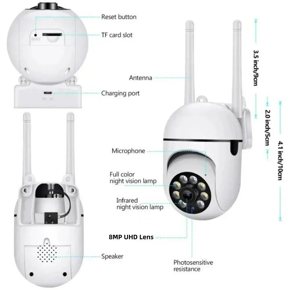 Wifi Surveillance Camera 8MP Wireless Security PTZ IP Camera HD Color Night Vision AI Human Tracking CCTV Camera 4X Digital Zoom