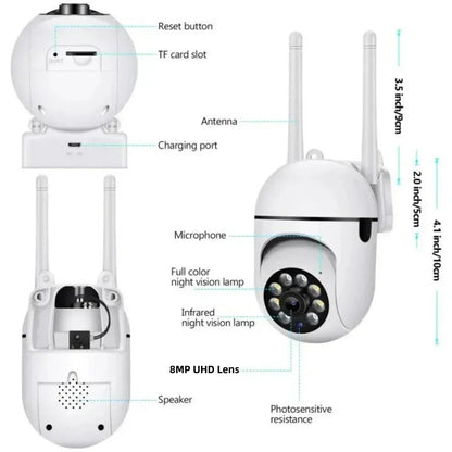 Wifi Surveillance Camera 8MP Wireless Security PTZ IP Camera HD Color Night Vision AI Human Tracking CCTV Camera 4X Digital Zoom