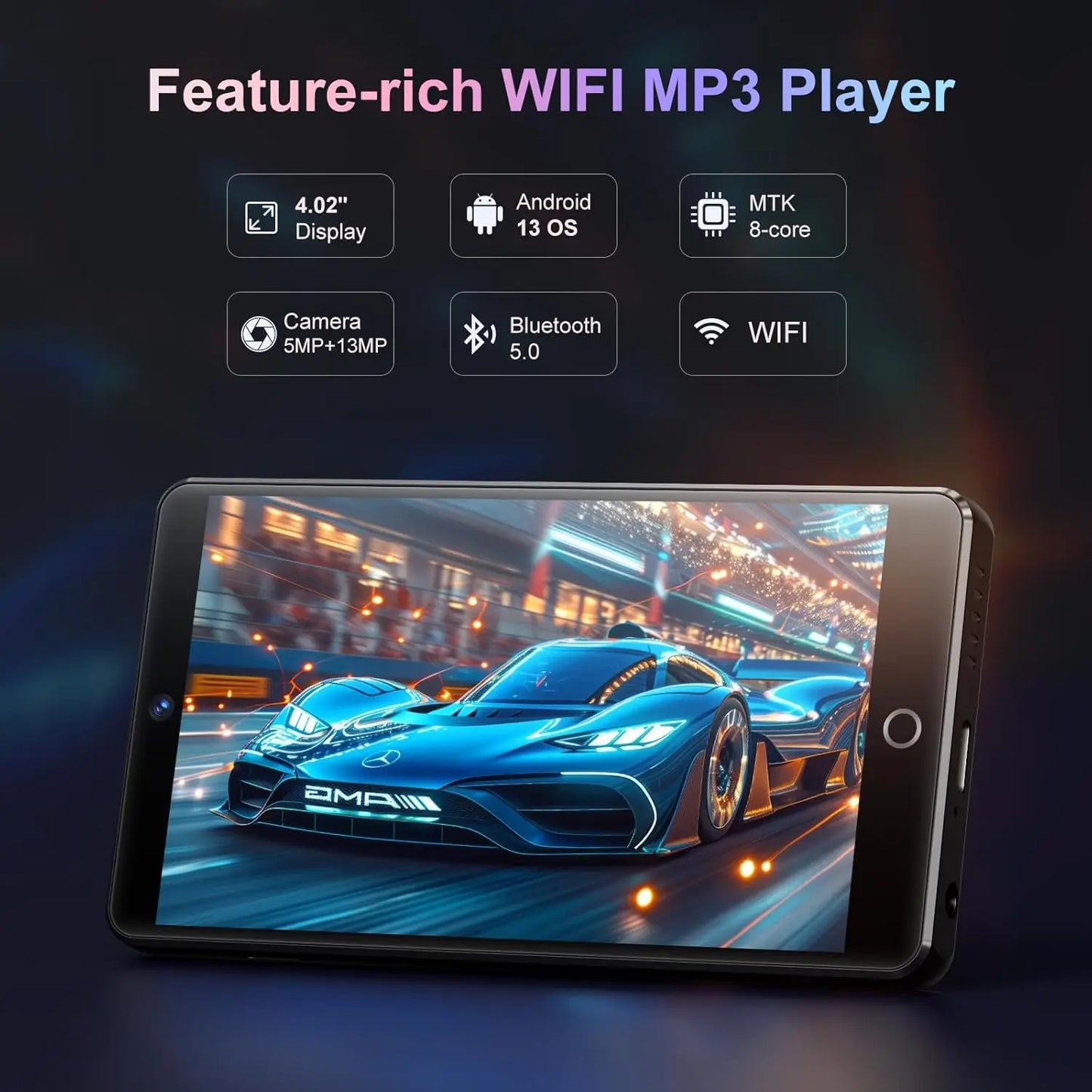 80GB (16+64GB) MP3 player with Bluetooth 5.0 and WiFi, Spotify, Android 13 OS, camera and speakers