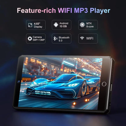 80GB (16+64GB) MP3 player with Bluetooth 5.0 and WiFi, Spotify, Android 13 OS, camera and speakers