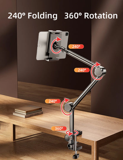 Tablet Holder iPad Desk Stand with 360° Adjustable Foldable Metal Arm Tablet Bracket for Phone Tablet or Other 4~13In Devices