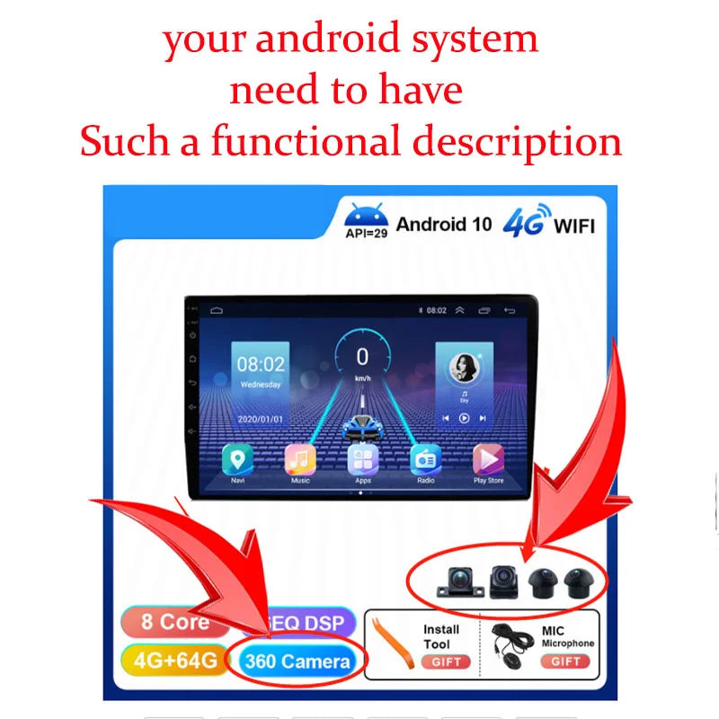 Car 360 Camera 1080p 3D WDR Surround View system 4 Channel DVR Recorder Car Surveillance System AccessoriesAndroid built-in360