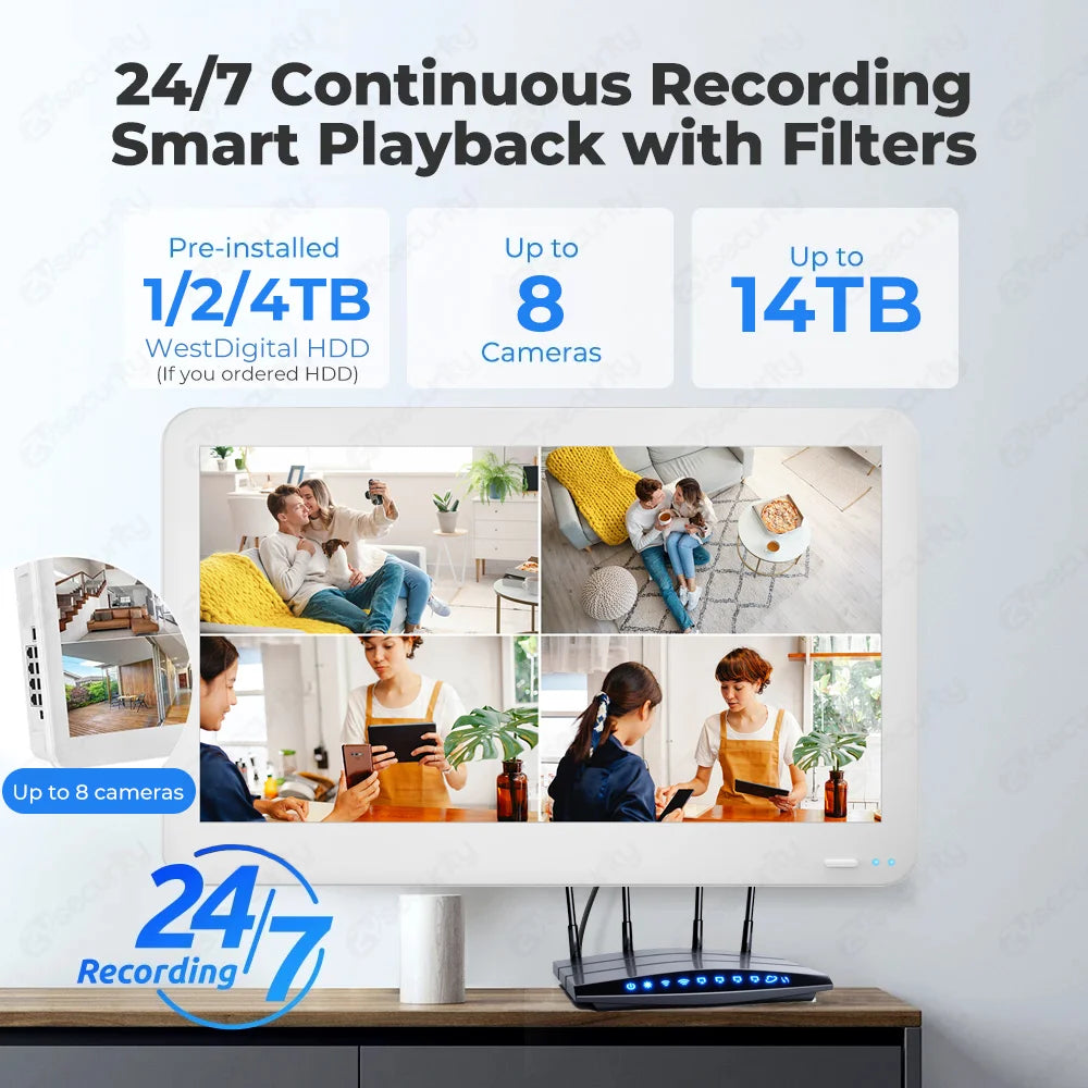 8CH 4K POE NVR With 12" LCD Monitor H.265 Onvif CCTV PoE Network Video Recorder Power Over Ethernet Xmeye 8MP NVR for IP Cameras