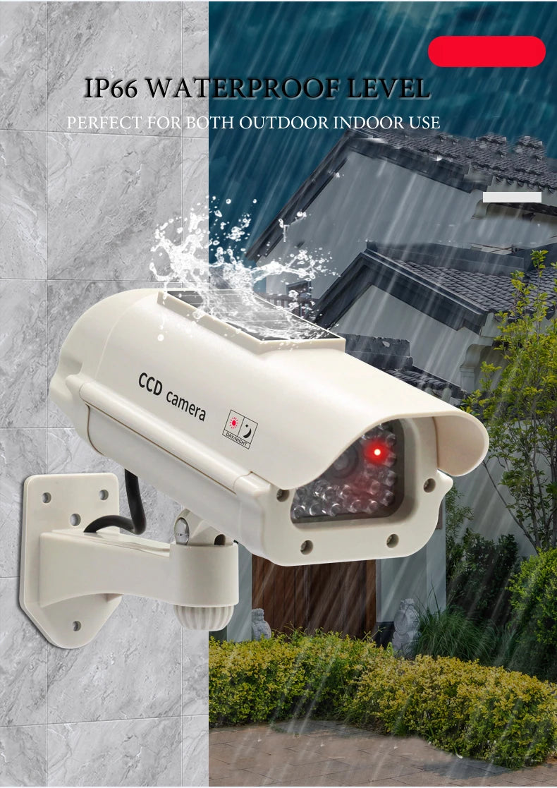 Solar Powered Waterproof Fake Camera Dummy CCD Security Camera Red Flashing Leds Home Office Surveillance System Scare Theft