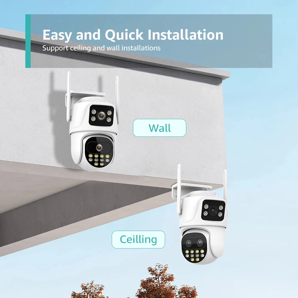 Wifi Surveillance Camera Outdoor PTZ 9MP Three lens 8X Digital Zoom AI Auto Tracking Humanoid Detection 4MP Security Camera