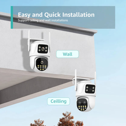 Wifi Surveillance Camera Outdoor PTZ 9MP Three lens 8X Digital Zoom AI Auto Tracking Humanoid Detection 4MP Security Camera