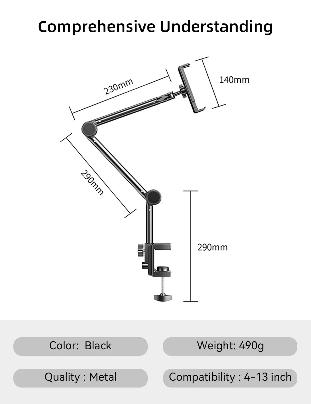 Tablet Holder iPad Desk Stand with 360° Adjustable Foldable Metal Arm Tablet Bracket for Phone Tablet or Other 4~13In Devices