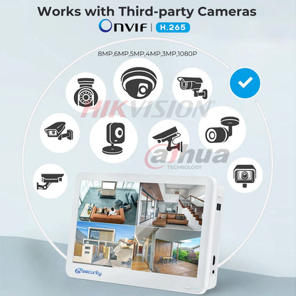 8CH 4K POE NVR With 12" LCD Monitor H.265 Onvif CCTV PoE Network Video Recorder Power Over Ethernet Xmeye 8MP NVR for IP Cameras