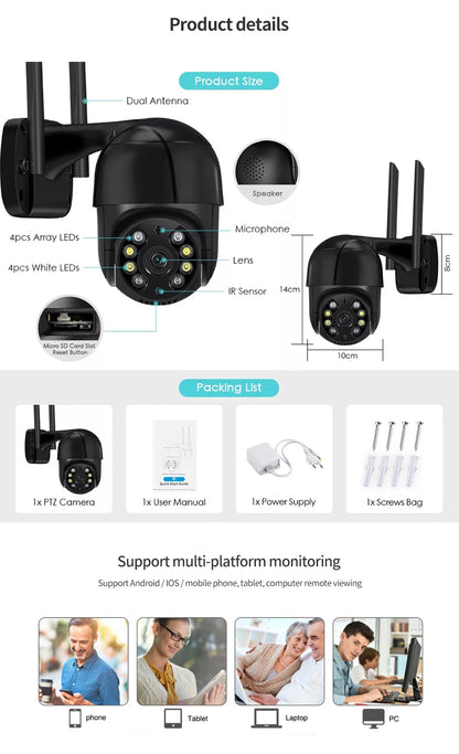 Wifi Security Camera Wireless Surveillance Camera Outdoor Waterproof CCTV Camera 4K Security Protection AI Human Tracking icsee