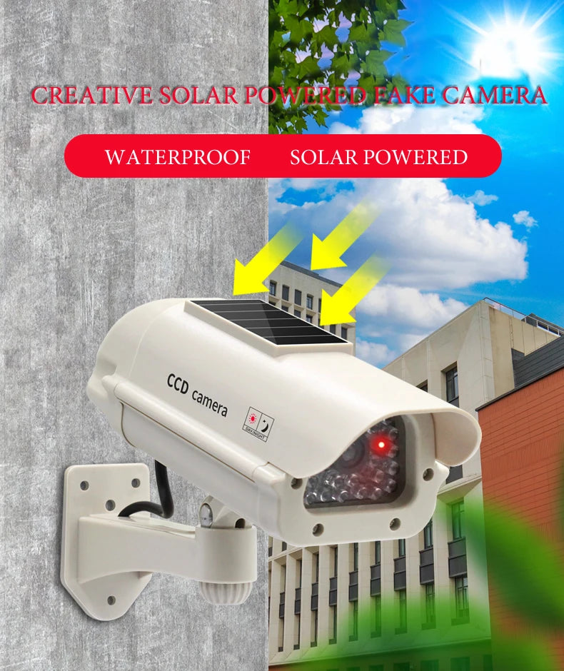 Solar Powered Waterproof Fake Camera Dummy CCD Security Camera Red Flashing Leds Home Office Surveillance System Scare Theft