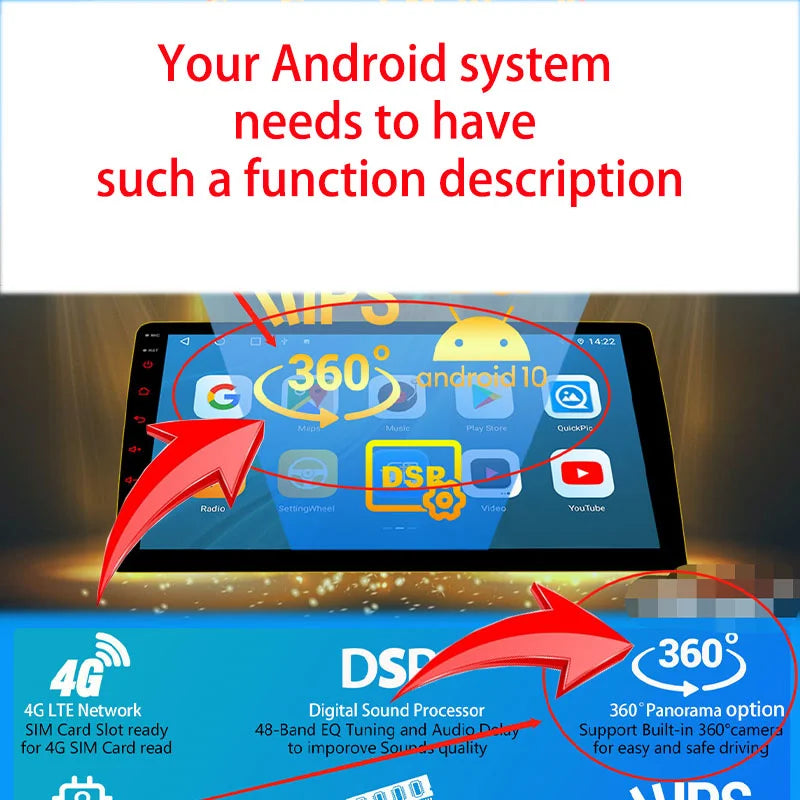 Car 360 Camera 1080p 3D WDR Surround View system 4 Channel DVR Recorder Car Surveillance System AccessoriesAndroid built-in360