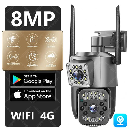 Surveillance Wifi Camera 8MP Smart Home 4G IP Cameras Dual Lens Panorama PTZ Motion Detection Security Outdoor Waterproof Camera