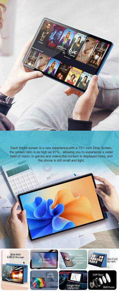 2024 Top selling 10.1-inch Tablet with 4GB RAM 64GB ROM, Android 11 System Tablet Song Player Global Version Tablet 5000 mAh