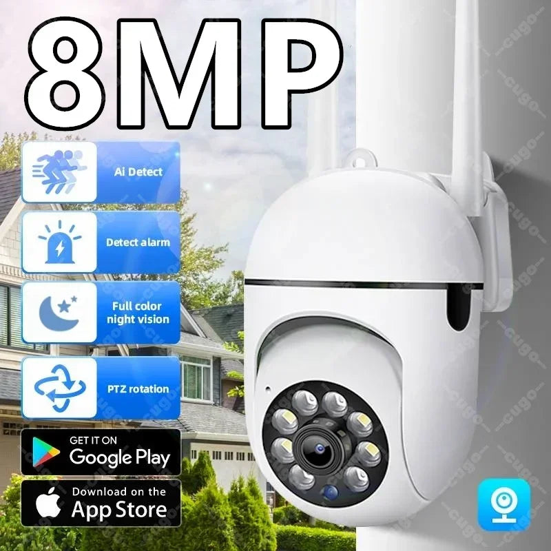 Wifi Surveillance Camera 8MP Wireless Security PTZ IP Camera HD Color Night Vision AI Human Tracking CCTV Camera 4X Digital Zoom