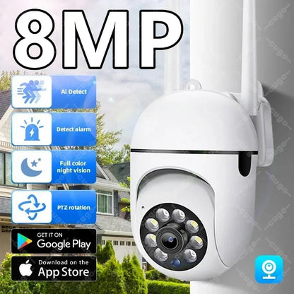 Wifi Surveillance Camera 8MP Wireless Security PTZ IP Camera HD Color Night Vision AI Human Tracking CCTV Camera 4X Digital Zoom