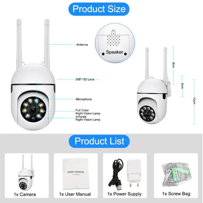 Wifi Surveillance Camera 8MP Wireless Security PTZ IP Camera HD Color Night Vision AI Human Tracking CCTV Camera 4X Digital Zoom