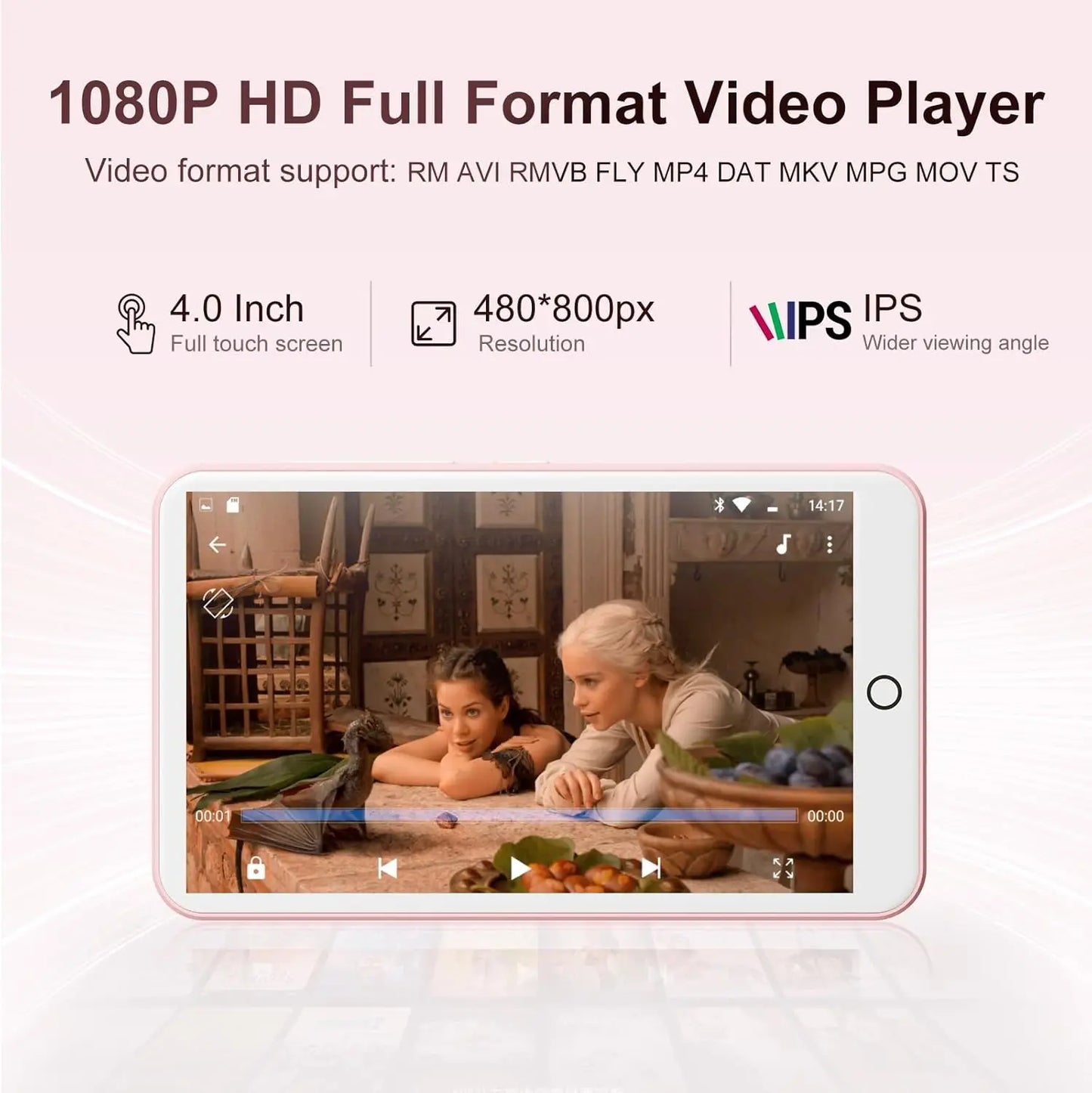 80GB (16GB+64GB) MP3 Player Android 9.0 with Bluetooth and WiFi, 4.0-inch with speakers, FM radio, eBooks, capacity up to 512GB