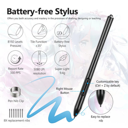 2025 Graphics Drawing Tablet Ultra-thin Art Creation Sketch Digital Tablet with Battery-free Stylus 8192 Levels Pressure