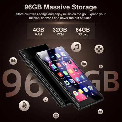 96GB (64GB+32GB) Android 13 OS MP3 & MP4 Players with Bluetooth and WiFi,  5" Touchscreen and Speaker, 4GB RAM & 32GB ROM