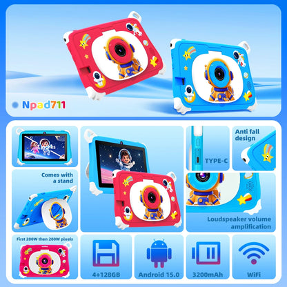 7 Inch New Kids Tablet PC 5G WiFi Quad Core 4GB RAM 128GB ROM Android 15 for Children Gifts 3200mAh Educational Learning Tablets