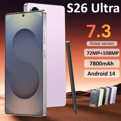 NEW S26 Ultra HOT Original 7.3inch Intelligent 5G Dual Card Dual Standby Android 14 System Cheap Global Version 7800mAh Battery
