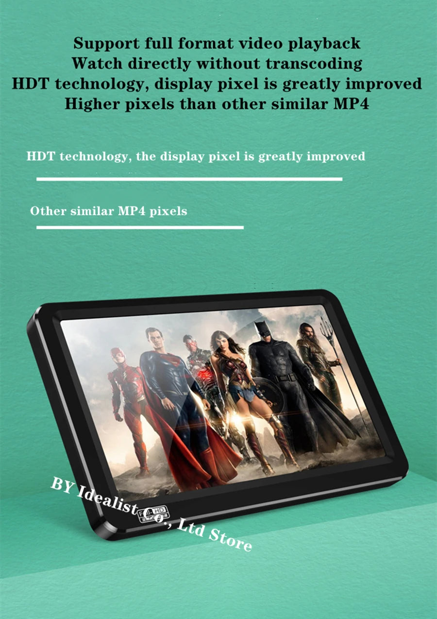 7.1 inch Bluetooth Mp4 Player 64gb Touch Screen Hifi Music Usb Type-c Mp4 Video Player Support TF Card Speaker 6500mAh Battery