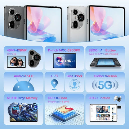 2025 Global Version Original Tablets Pad 7 Ultra Android 14 16GB+1T 8800mAh Tablet PC WiFi GPS 11inch HD 4K 5G Dual SIM Card Tab