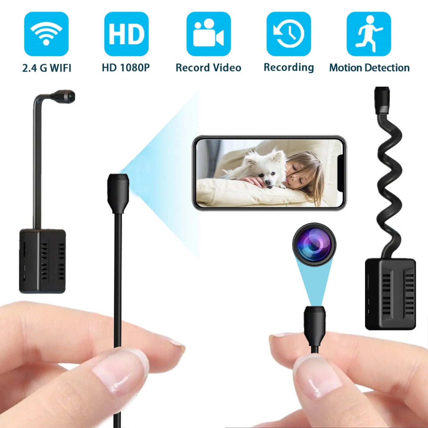 Mini WIFI Camera, HD 1080P X7 Mini WIFI Camera Surveillance Camera with Small Adjustable Snake Lens for Photo Video