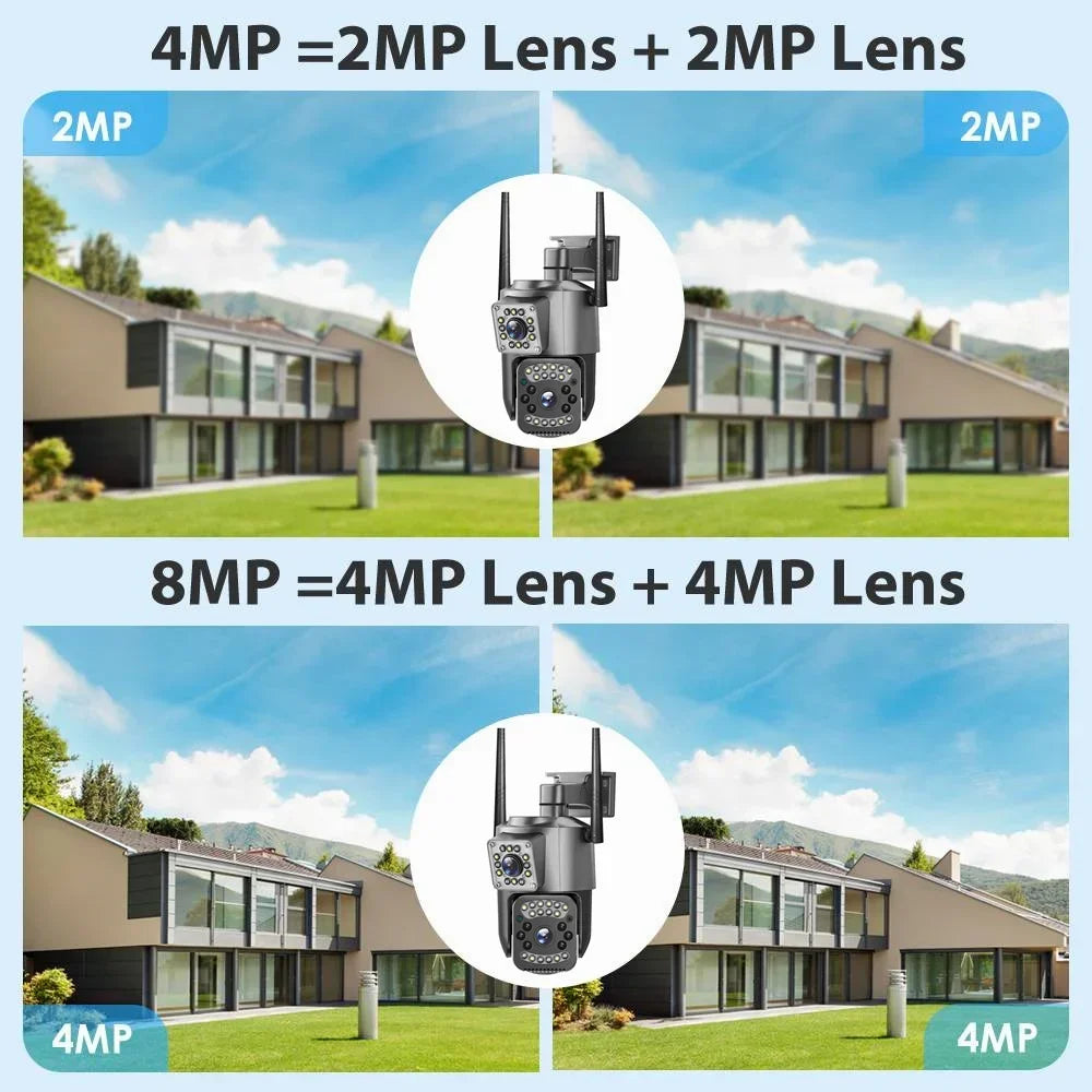 Surveillance Wifi Camera 8MP Smart Home 4G IP Cameras Dual Lens Panorama PTZ Motion Detection Security Outdoor Waterproof Camera