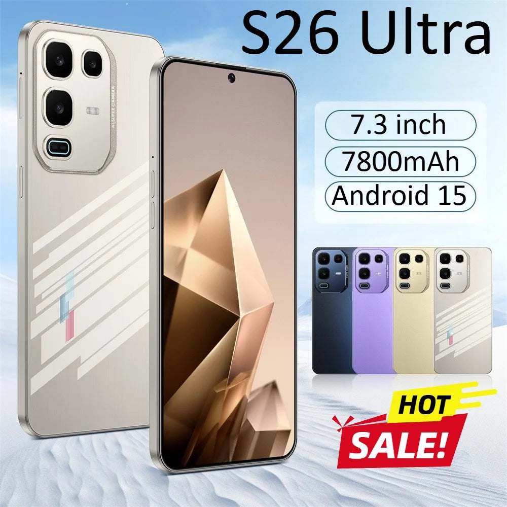 HOT NEW S26 Ultra 7.3HD 2025 HOT Global Edition Original Smart Dual Card 7800mAh Battery Android 15 Facial Recognition Function