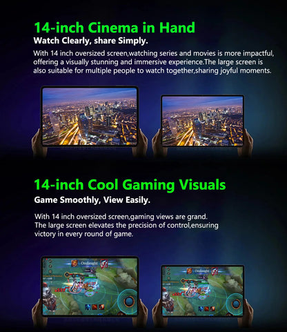 2025 Global Version Super Large Screen 14 inch Tablet Pc Android 14 4G Phone Call 16GB+512GB Tablets 14" GPS 5G WiFi FM 12000mAh