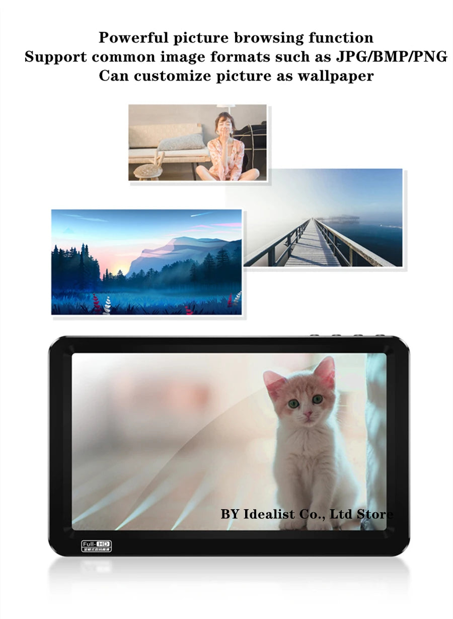7.1 inch Bluetooth Mp4 Player 64gb Touch Screen Hifi Music Usb Type-c Mp4 Video Player Support TF Card Speaker 6500mAh Battery