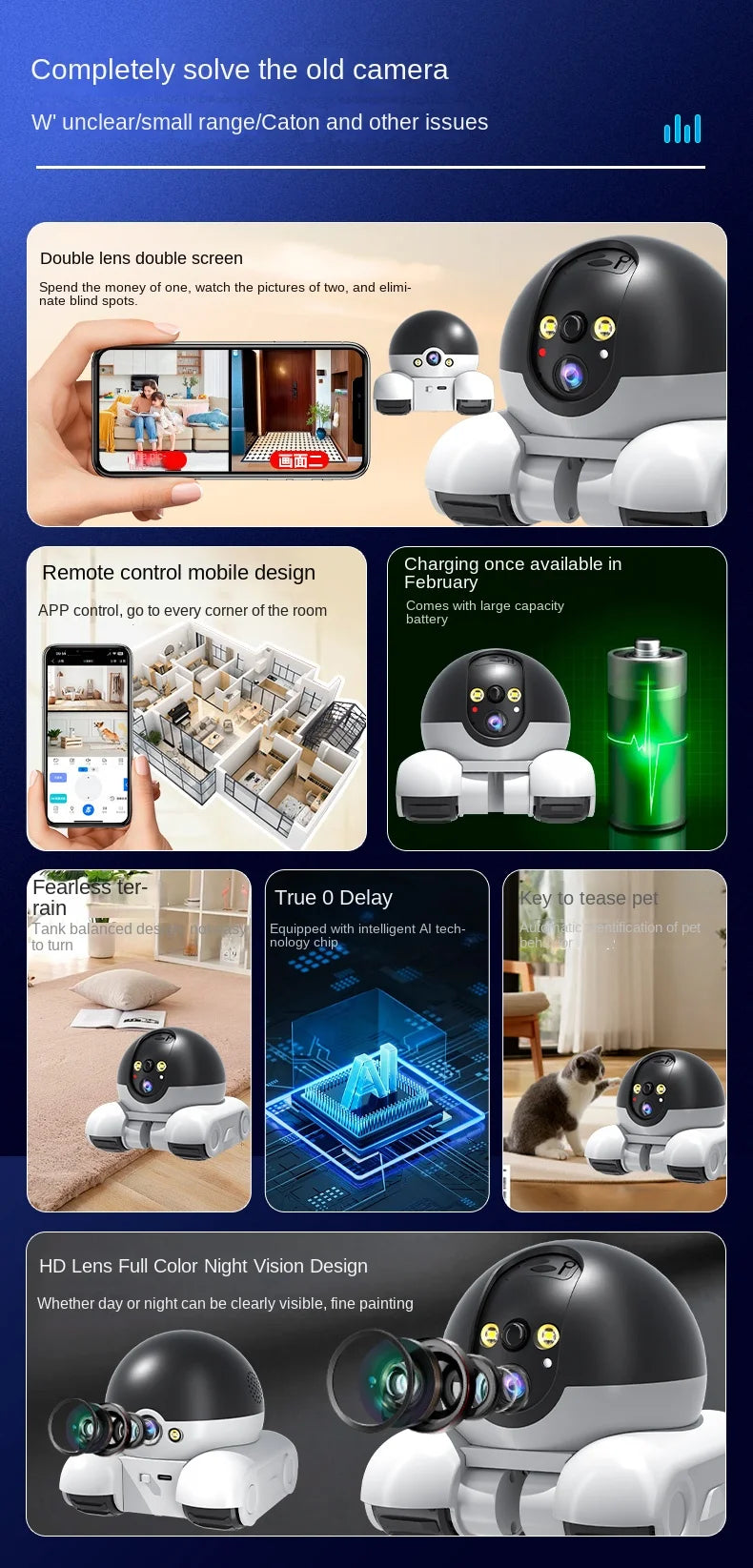 Pet Surveillance Camera | 360° Robot Camera,Baby Pet Camera, Bidirectional Dialogue,Motion Detection,Dog/Cat/Baby/Elderly
